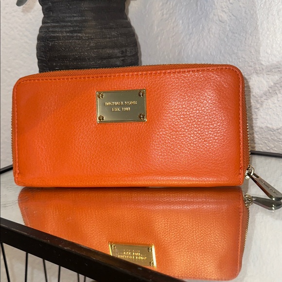 Michael Kors Tangerine Leather Wallet with Gold Accents - Picture 6 of 7